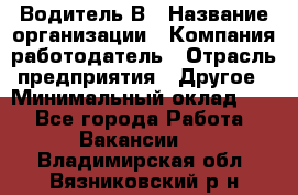 Водитель В › Название организации ­ Компания-работодатель › Отрасль предприятия ­ Другое › Минимальный оклад ­ 1 - Все города Работа » Вакансии   . Владимирская обл.,Вязниковский р-н